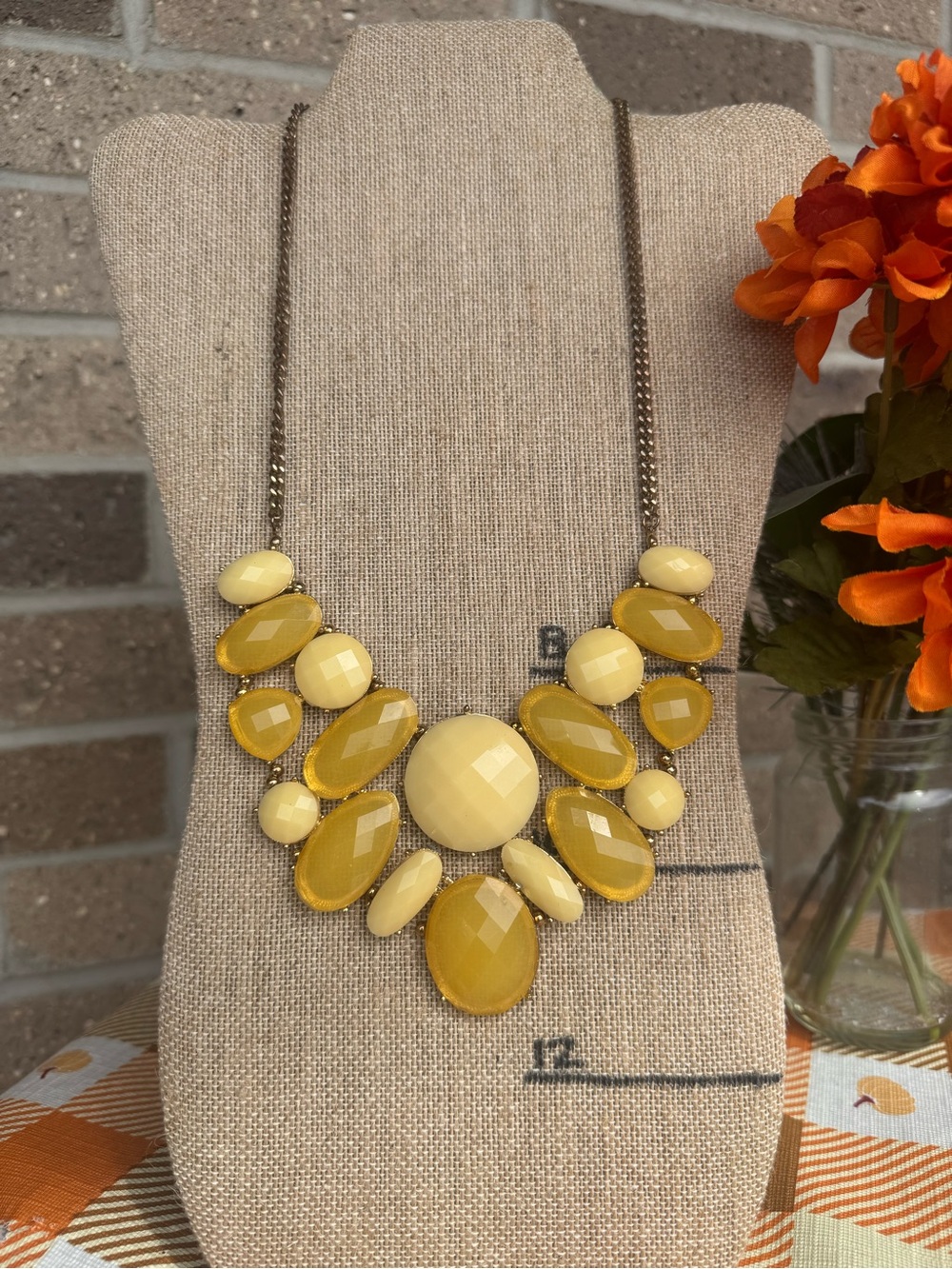 Mustard Yellow Chunky Bib Statement Necklace Retro Mod Style
